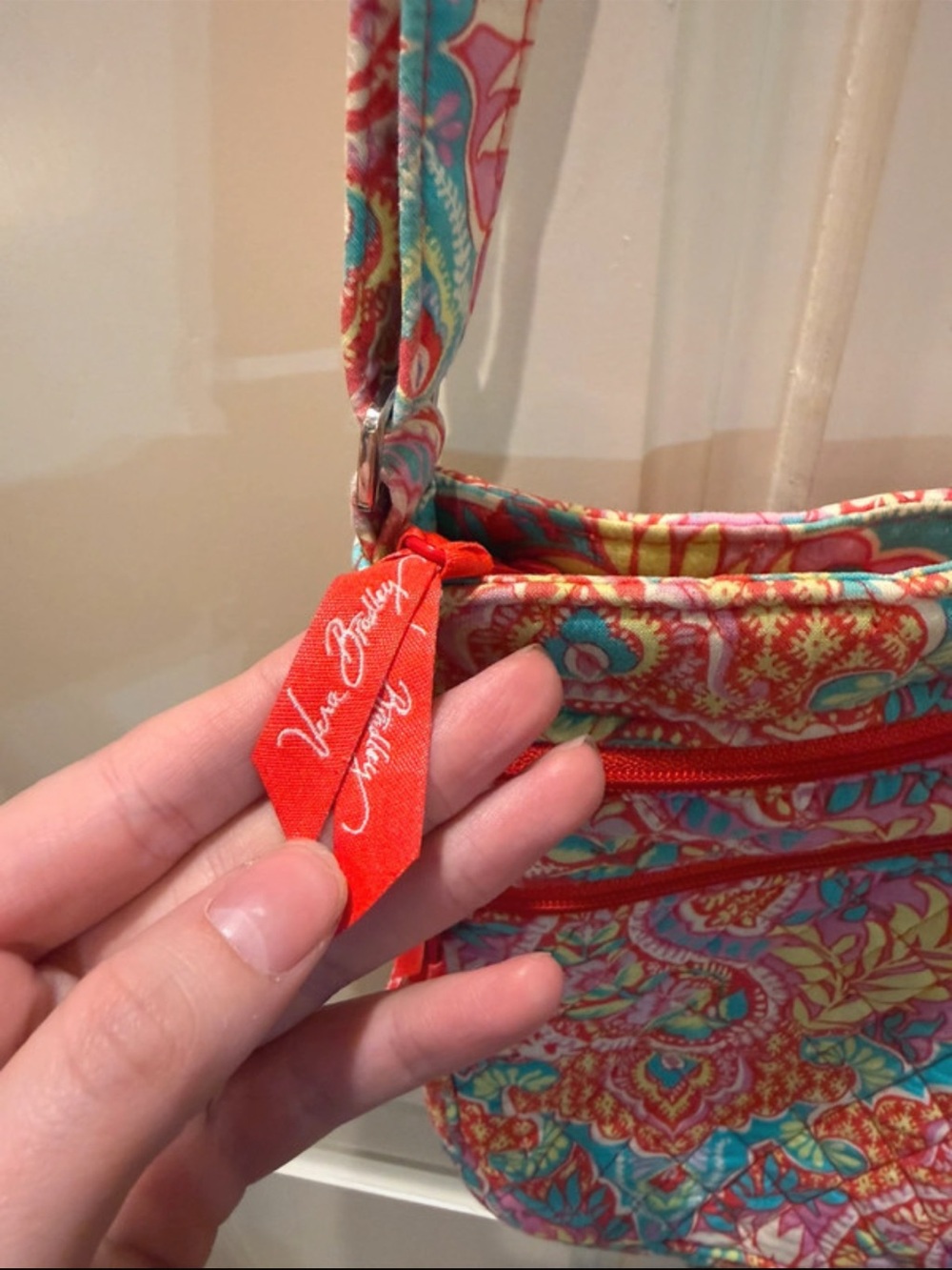 Vera Bradley Quilted Crossbody Bag in Coral Red & Turquoise Paisley